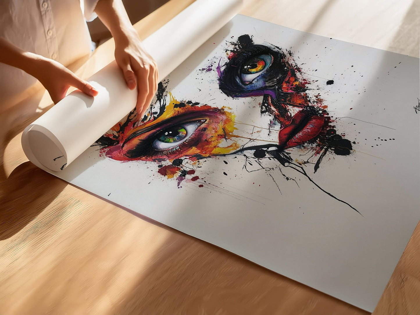 A portrait of a face depicted in a vibrant, abstract style. A3 & multiple sizes. - Inkscape