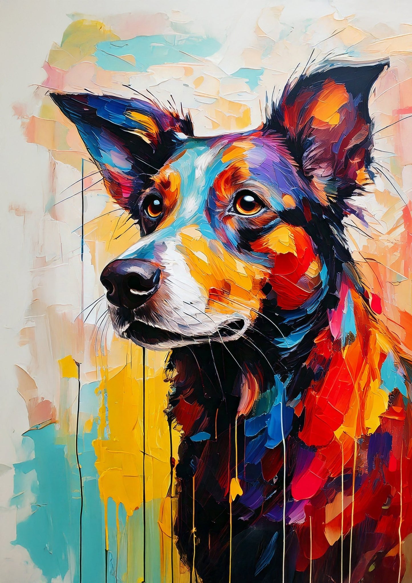A vibrant painting of a Border Collie. A3 Unframed Print on canvas - Inkscape