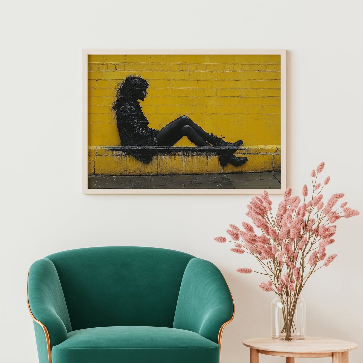Banksy Style Wall Art – Woman on Kerb A3 Canvas Print - Inkscape