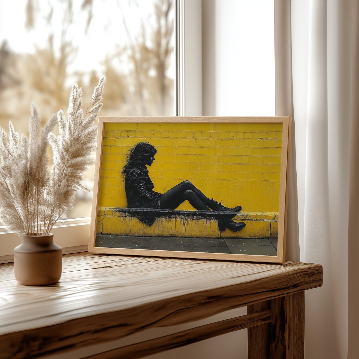 Banksy Style Wall Art – Woman on Kerb A3 Canvas Print - Inkscape