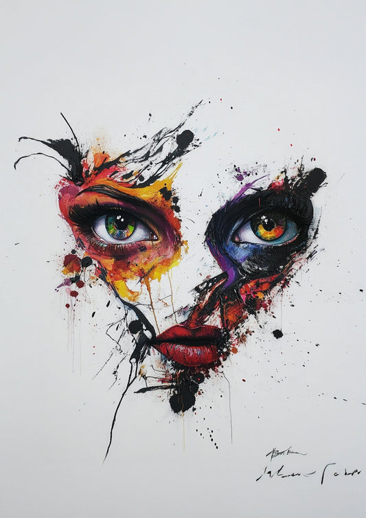 A portrait of a face depicted in a vibrant, abstract style. A3 & multiple sizes. - Inkscape