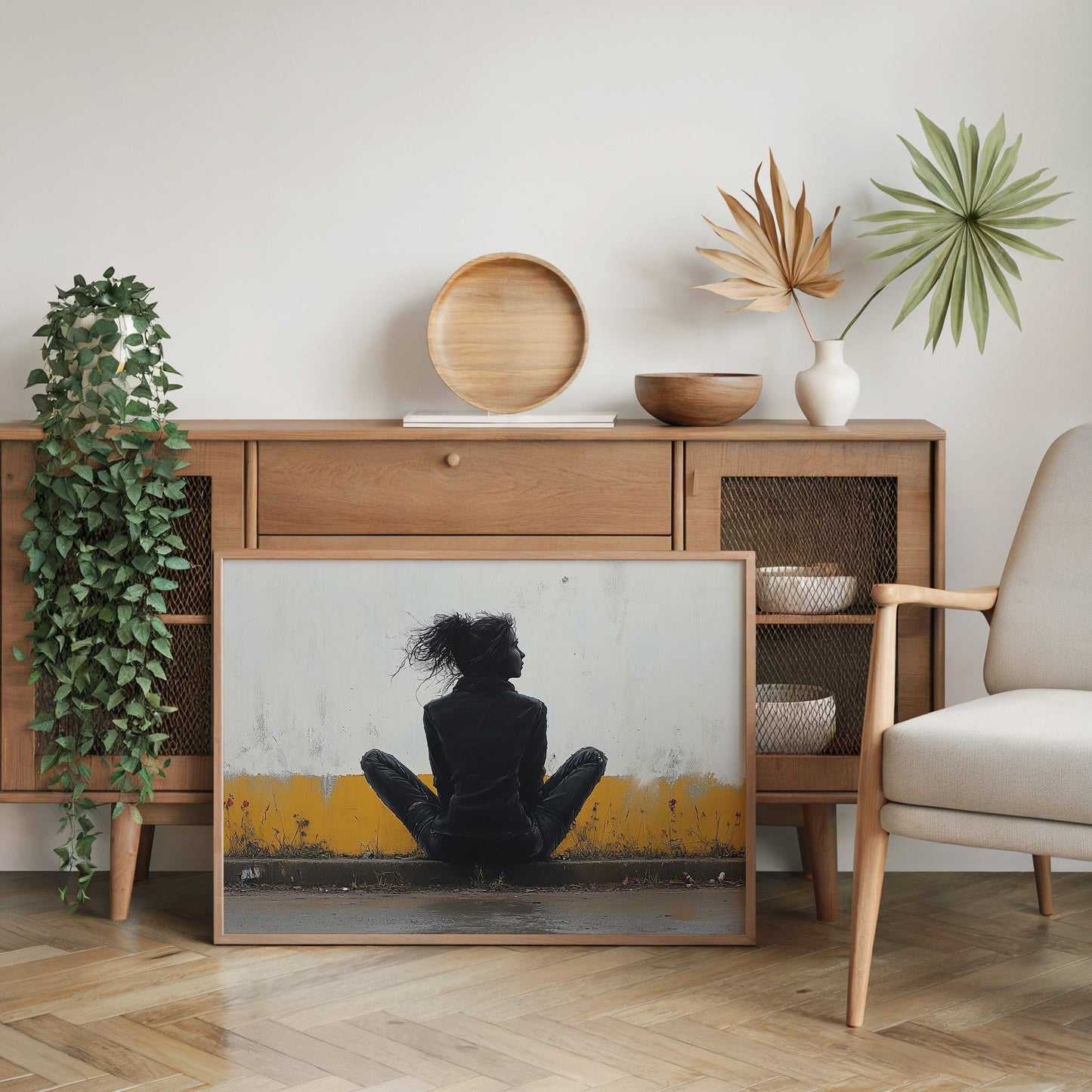 Banksy Style Wall Art – Woman in Gutter A3 Canvas Print - Inkscape