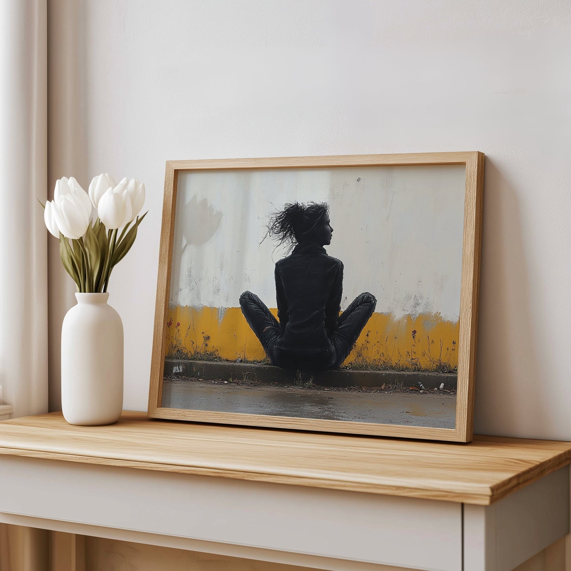 Banksy Style Wall Art – Woman in Gutter A3 Canvas Print - Inkscape