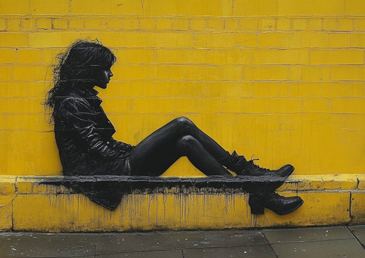 Banksy Style Wall Art – Woman on Kerb A3 Canvas Print - Inkscape