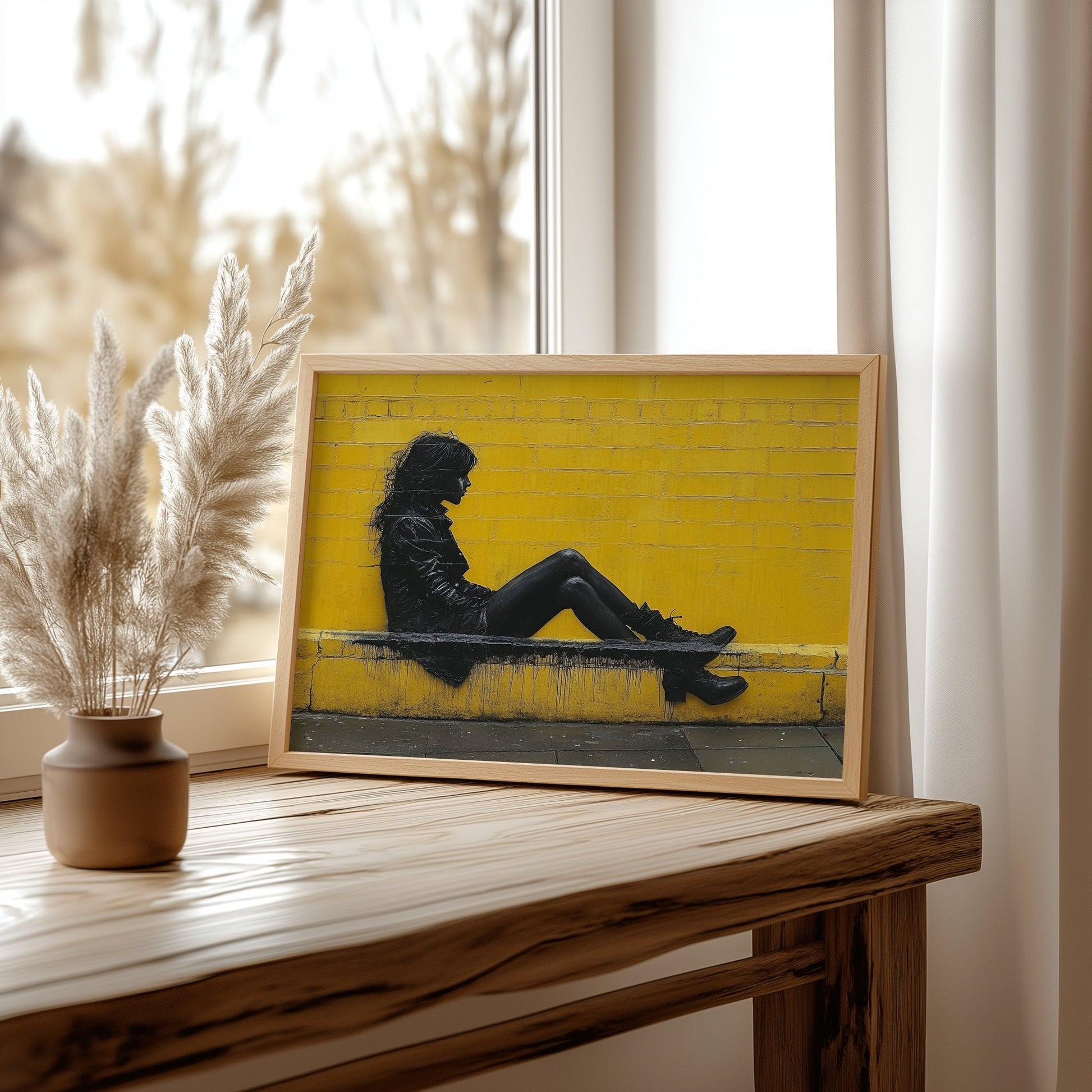 Banksy Style Wall Art – Woman on Kerb A3 Canvas Print - Inkscape