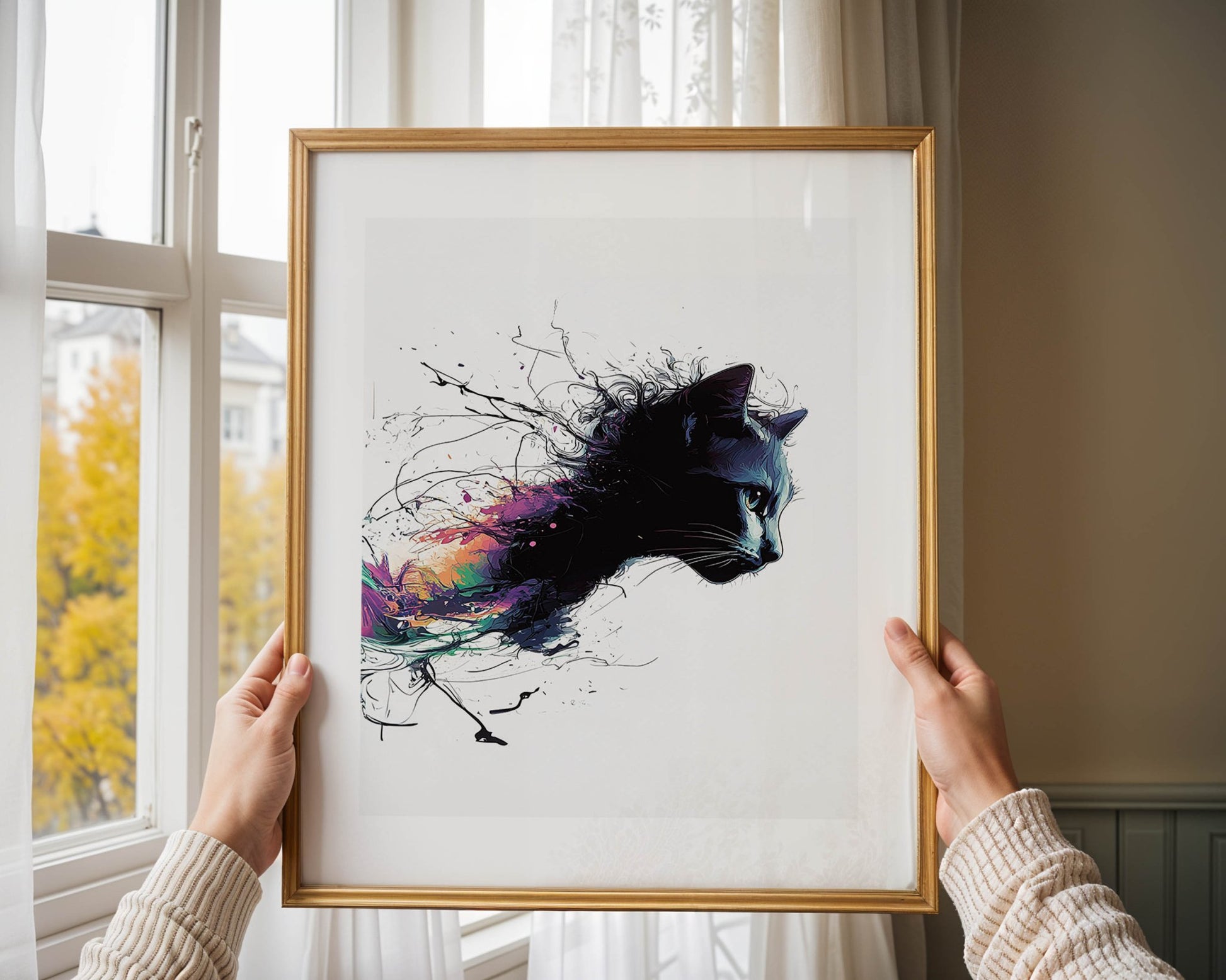 Black Cat Portrait Wall Art – A3 Canvas Print Unframed - Inkscape