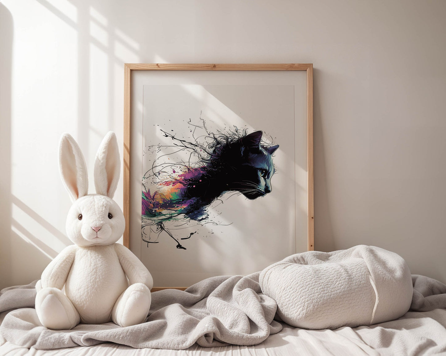 Black Cat Portrait Wall Art – A3 Canvas Print Unframed - Inkscape