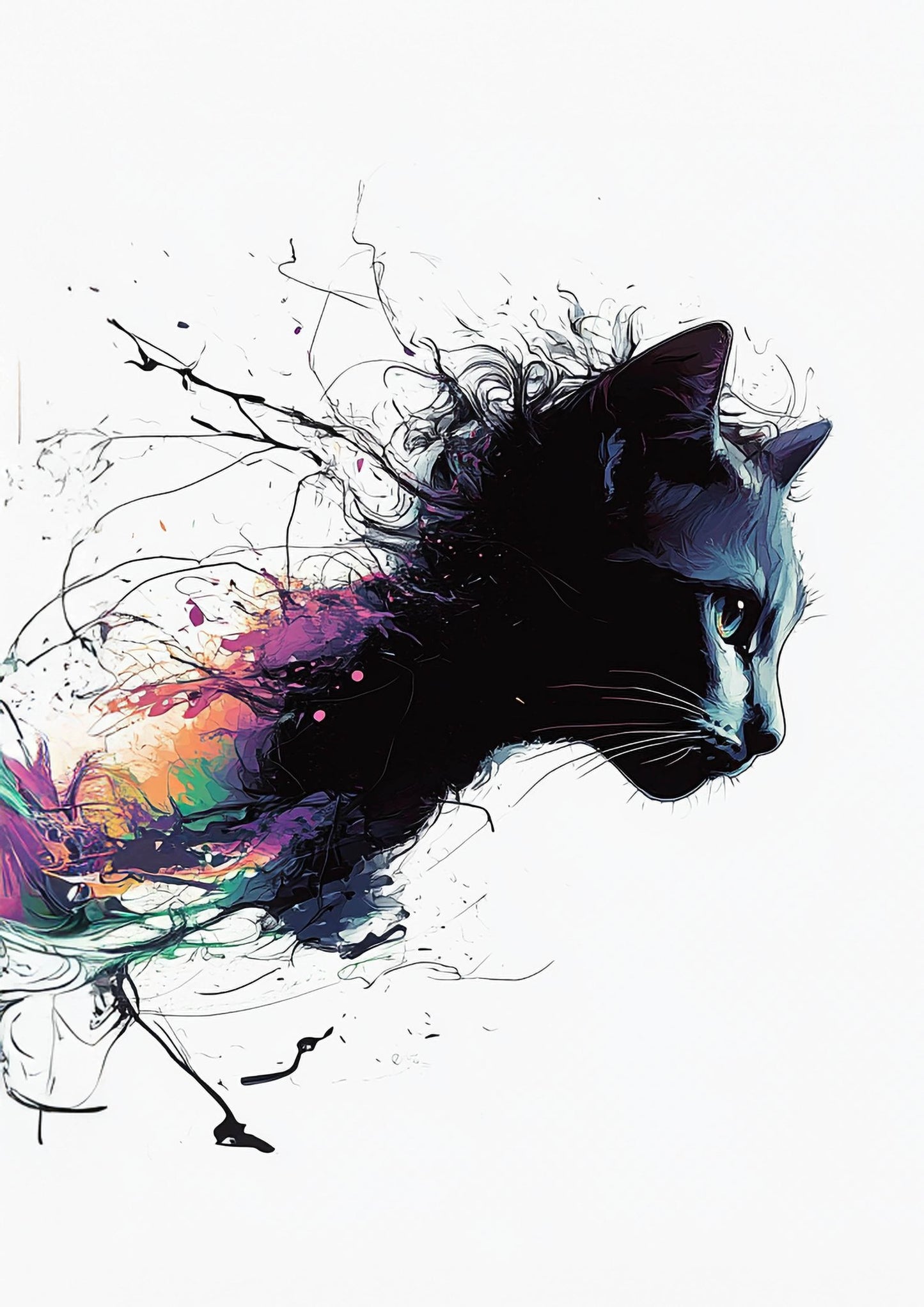 Black Cat Portrait Wall Art – A3 Canvas Print Unframed - Inkscape