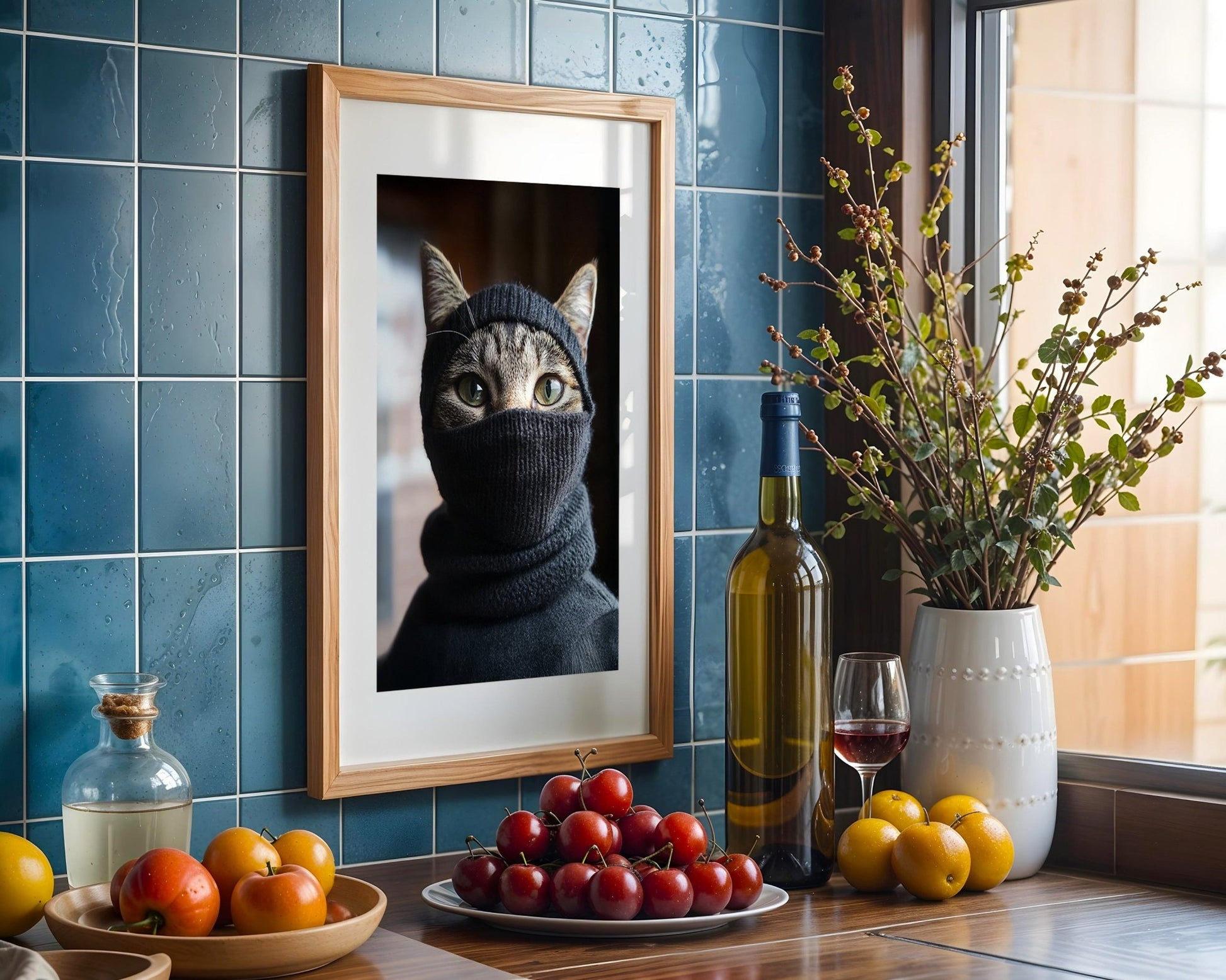 Cat in Ski Mask Wall Art – A3 Cotton Canvas Print - Inkscape