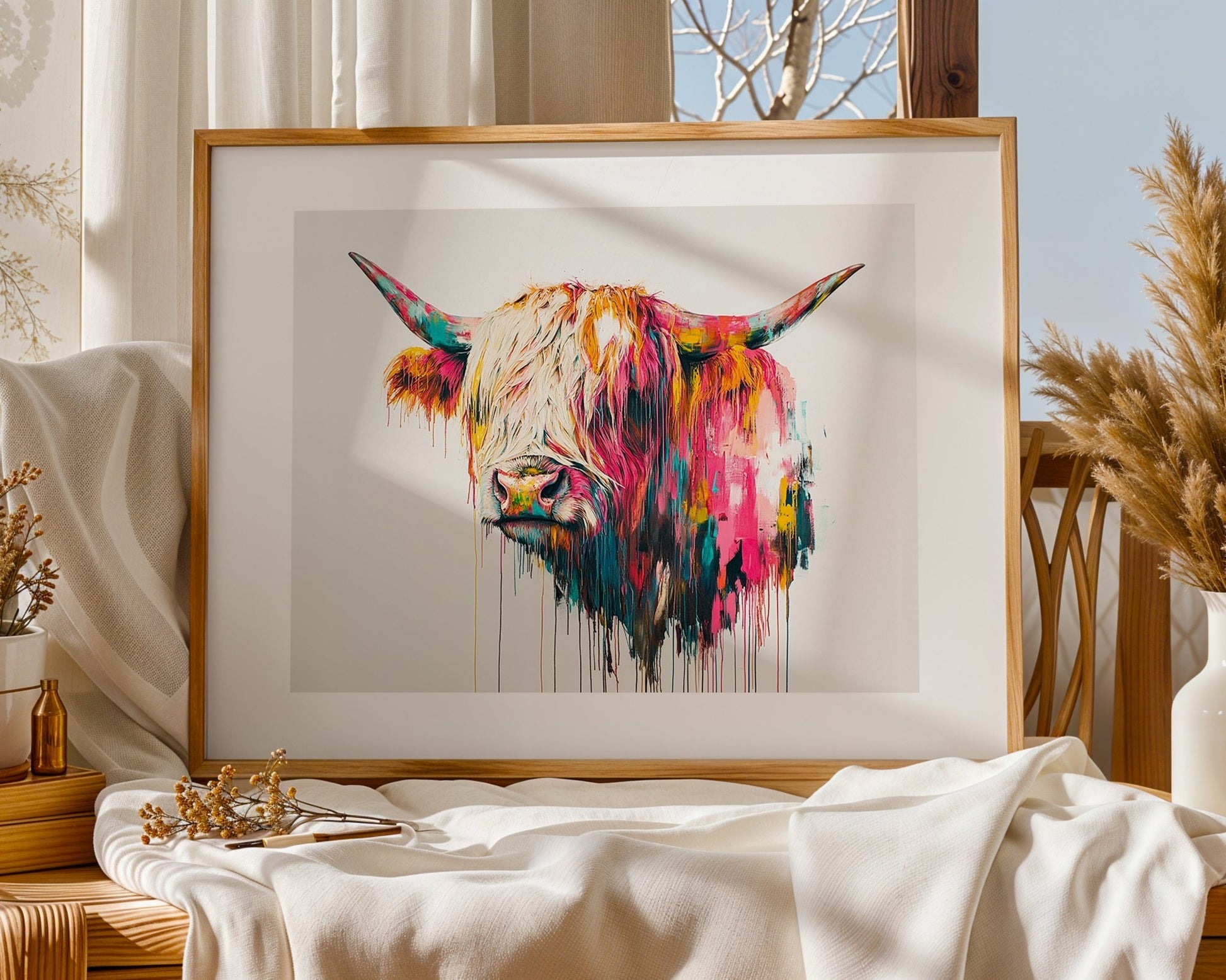 Vibrant Abstract Highland Cow Wall Art Painting - Inkscape