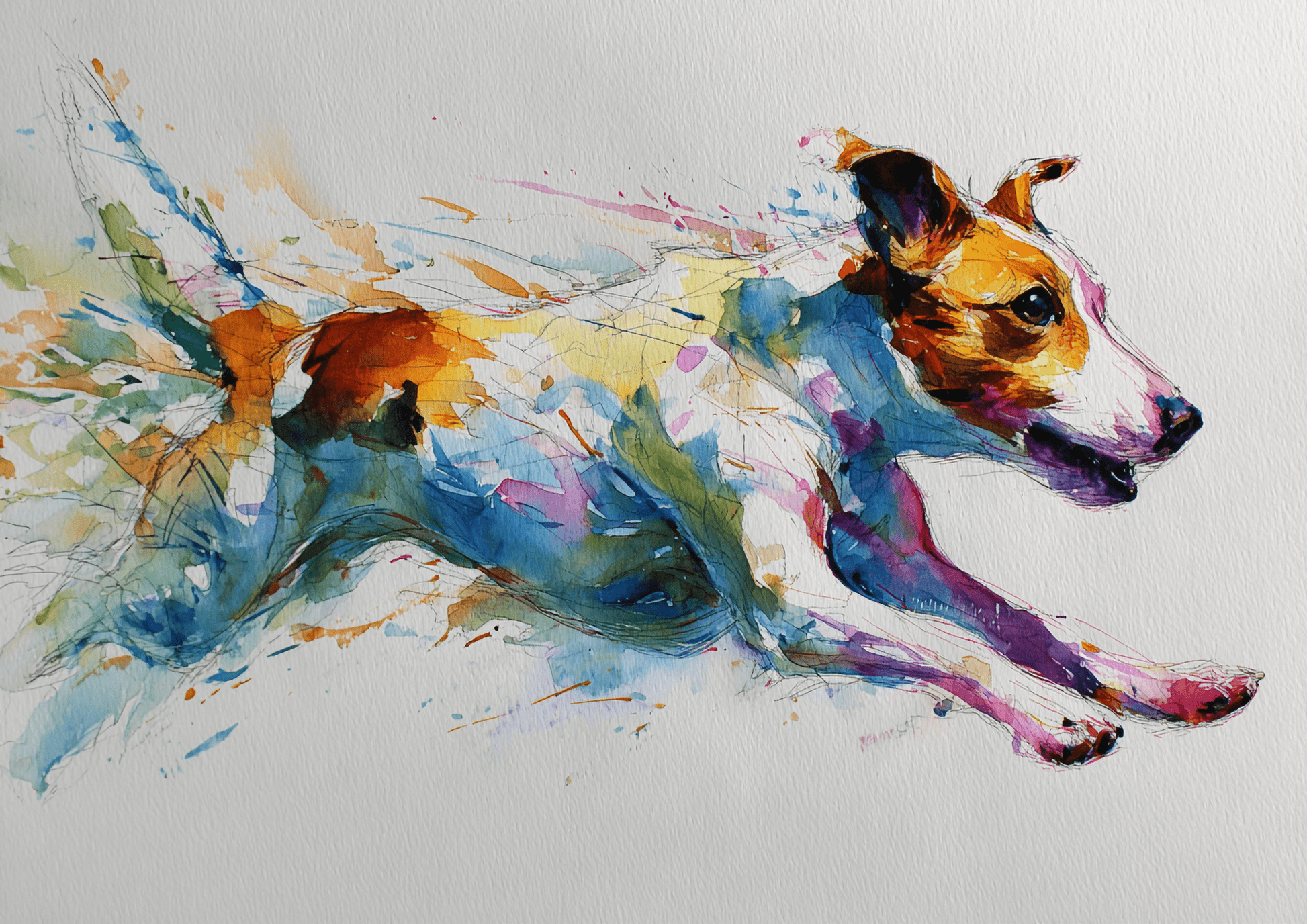 Watercolor Jack Russell Running – A3 Unframed Wall Art - Inkscape