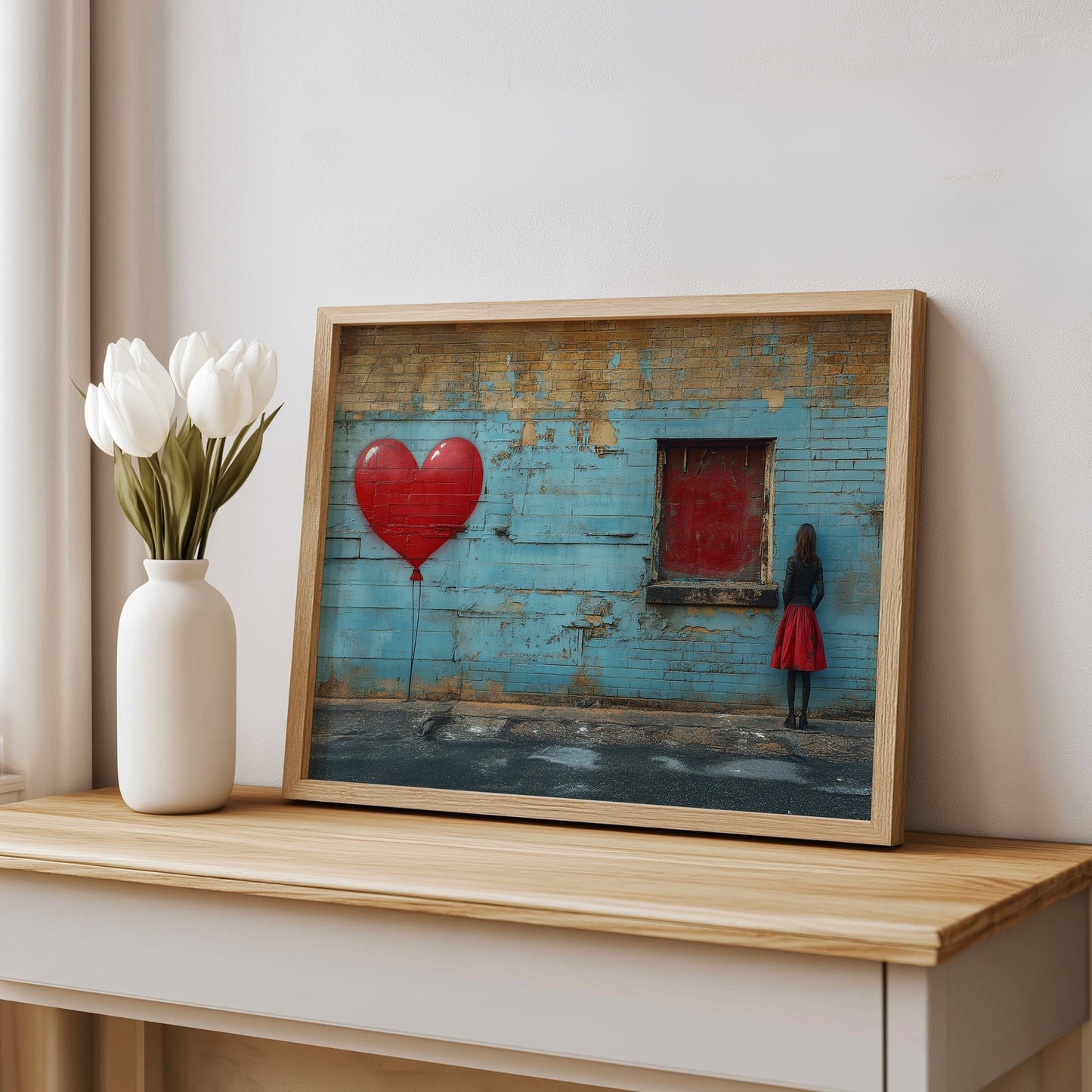 Weathered Blue Brick Wall Art Banksy style A3 Unframed Canvas Print - Inkscape