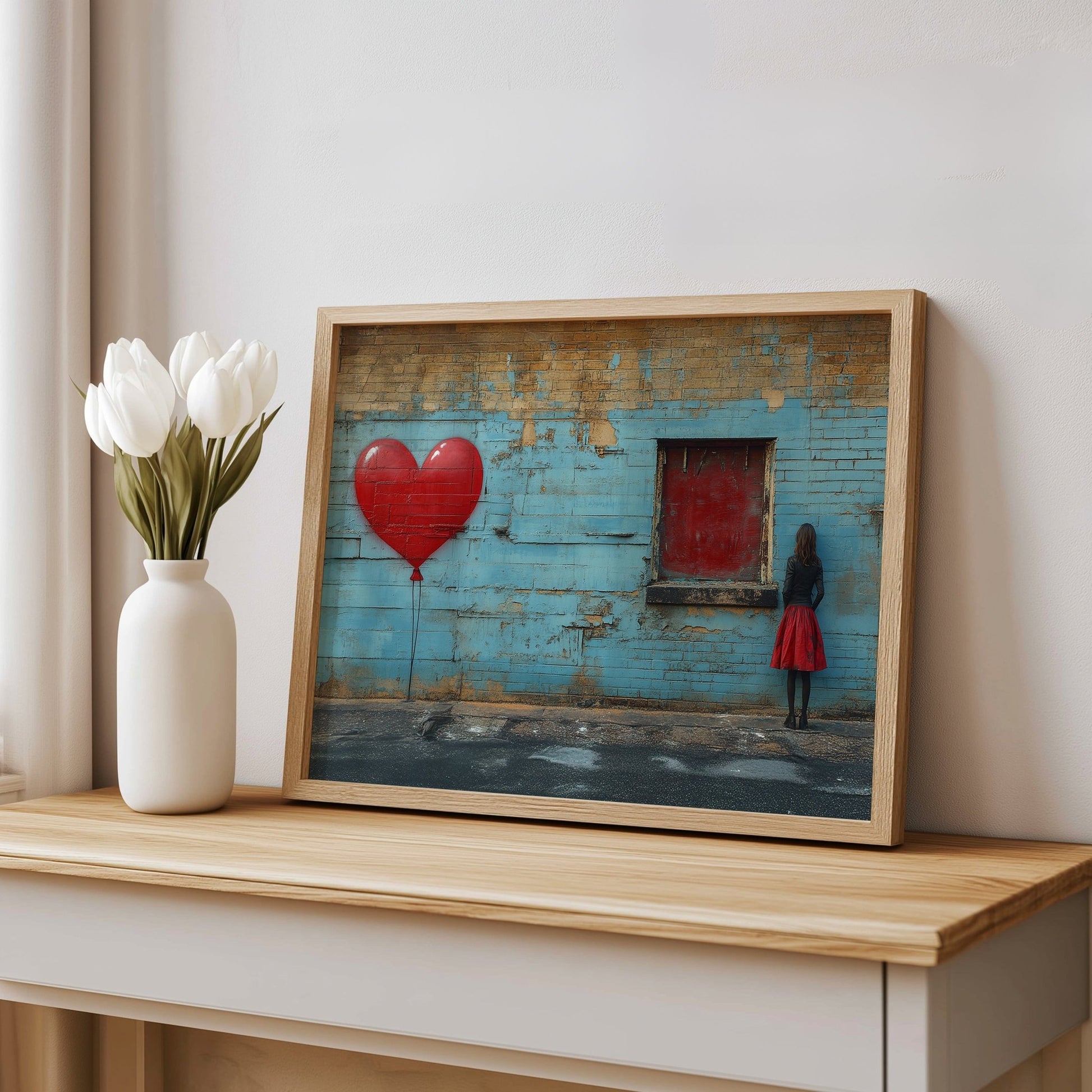 Weathered Blue Brick Wall Art Banksy style A3 Unframed Canvas Print - Inkscape