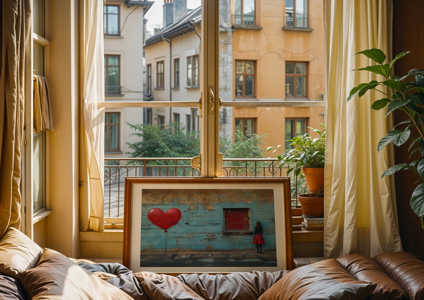 Weathered Blue Brick Wall Art Banksy style A3 Unframed Canvas Print - Inkscape