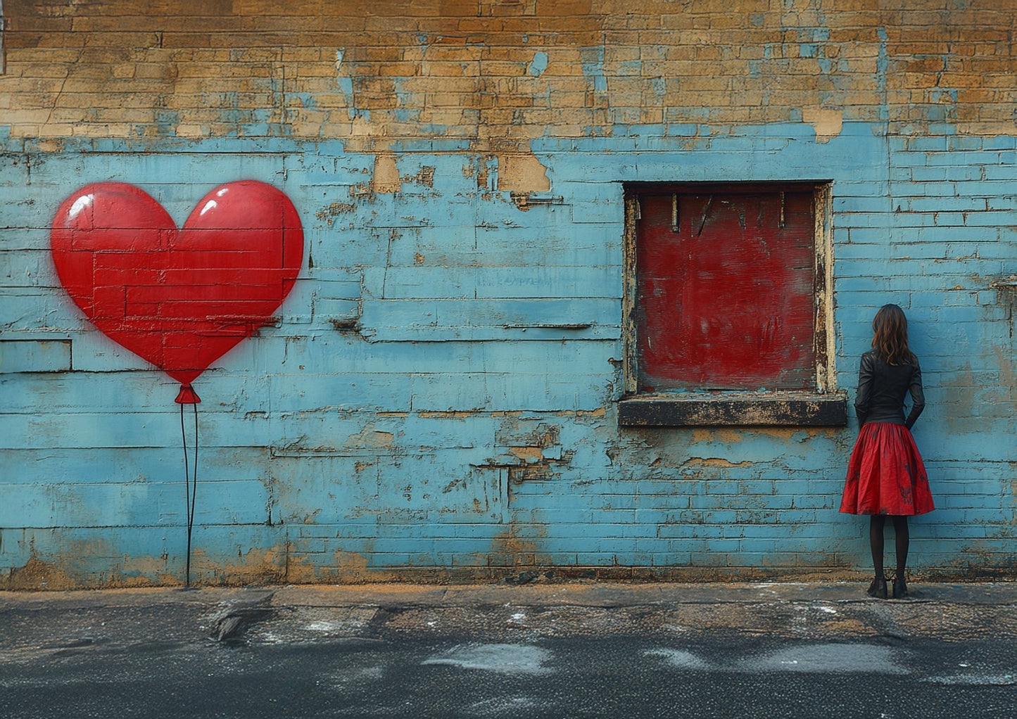 Weathered Blue Brick Wall Art Banksy style A3 Unframed Canvas Print - Inkscape