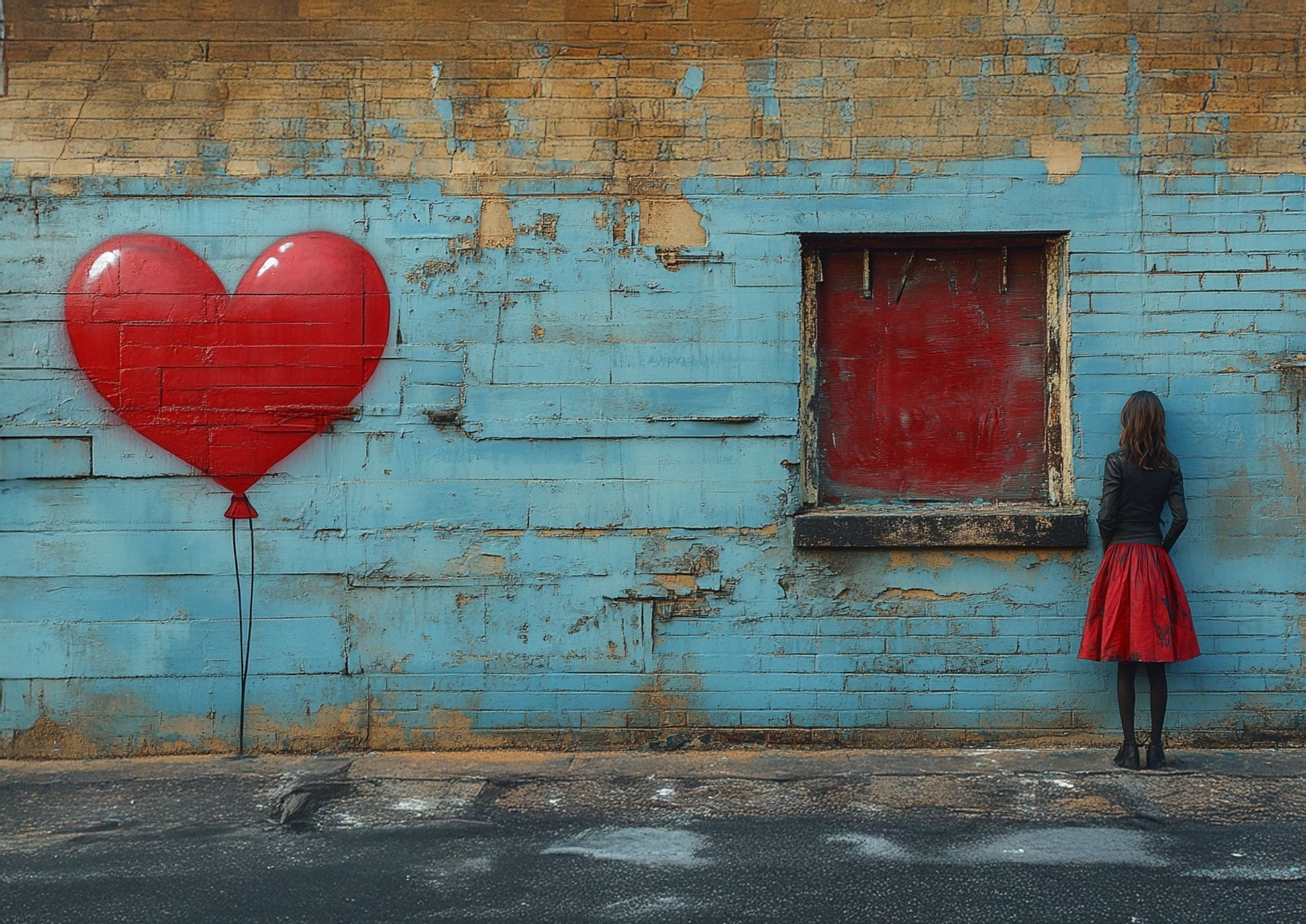 Weathered Blue Brick Wall Art Banksy style A3 Unframed Canvas Print - Inkscape