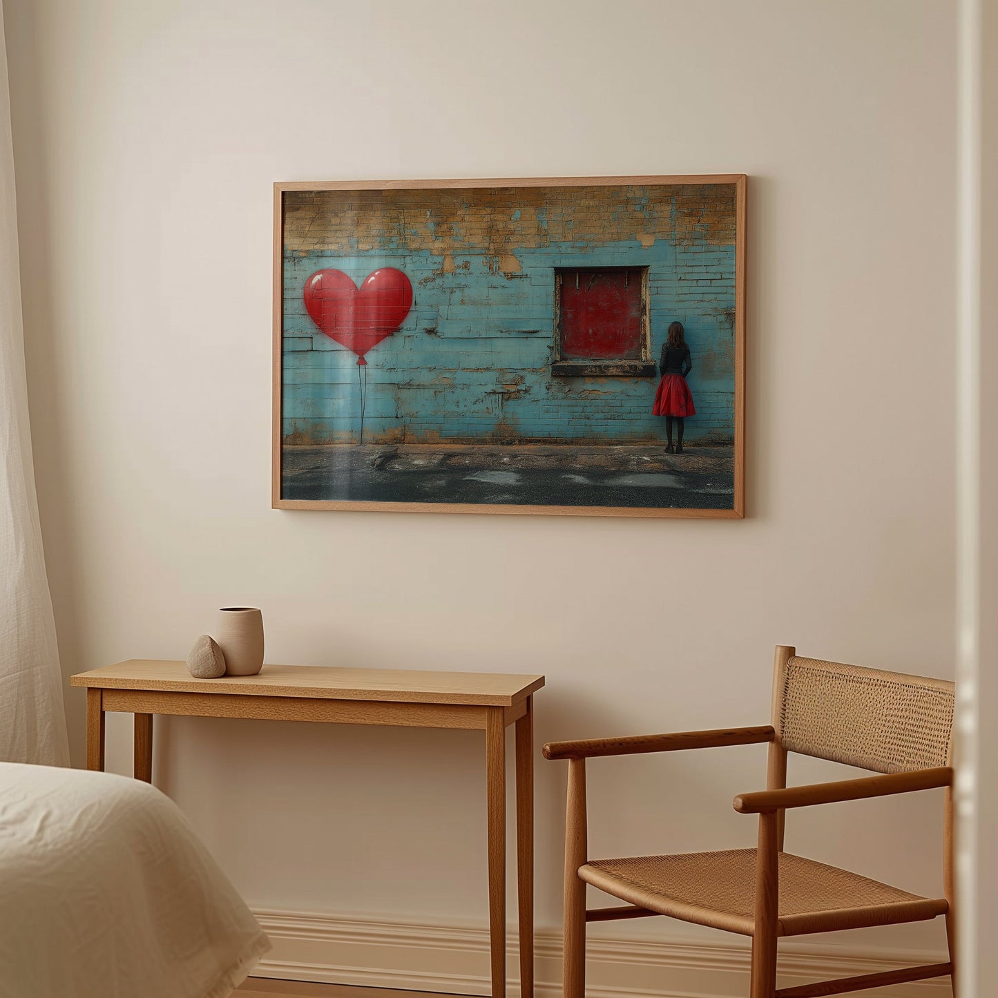 Weathered Blue Brick Wall Art Banksy style A3 Unframed Canvas Print - Inkscape